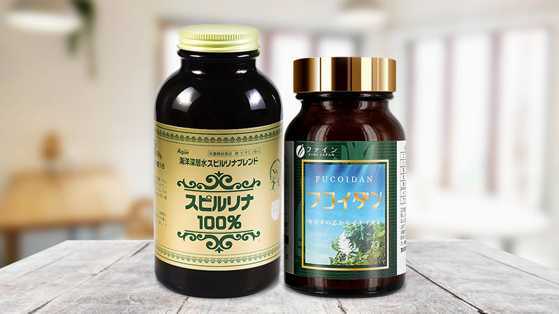 Bộ đôi bảo vệ sức khỏe, kéo dài tuổi thọ Fucoidan Fine Japan 198 viên và tảo xoắn Spirulina 2200 viên