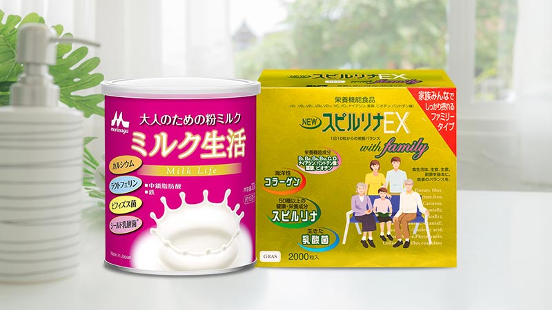 Bộ đôi bổ sung dinh dưỡng cho người lớn tuổi Morinaga Milk Life 300g và tảo vàng Spirulina Ex 2000 viên
