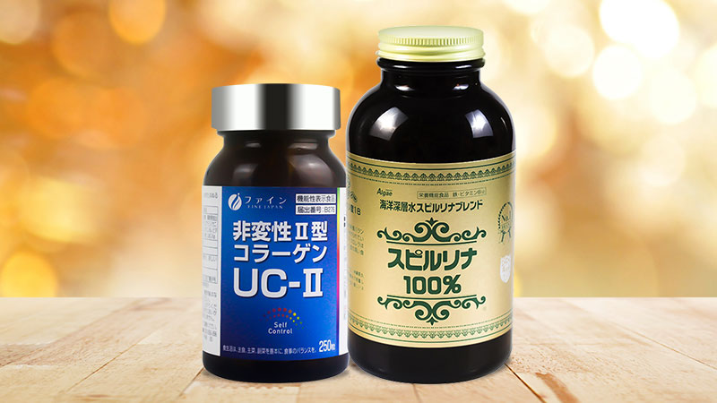 Bộ đôi chắc xương khỏe khớp UC-II Fine Japan 250 viên và tảo xoắn Spirulina 2200 viên