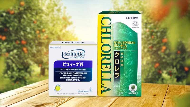 bộ đôi chăm sóc dạ dày HealthAid Bifina R 60 gói và tảo lục Orihiro Clean Culture Chlorella 1400 viên