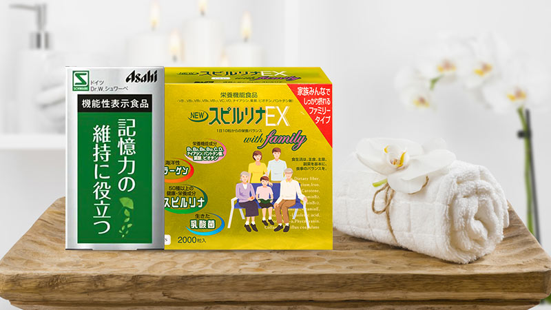 Bộ đôi chăm sóc não bộ toàn diện Asahi 180 viên và tảo vàng Spirulina Ex 2000 viên