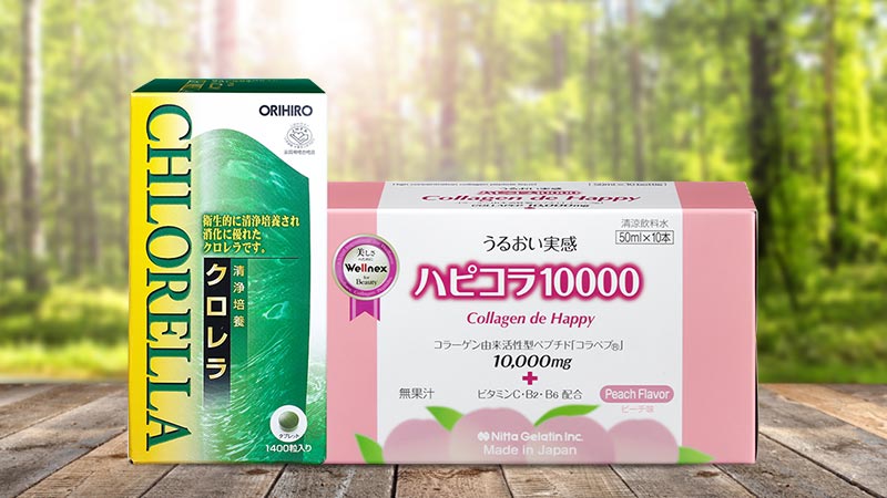 Bộ đôi duy trì năng lượng thanh xuân Collagen de Happy 10 chai và tảo lục Orihiro Clean Culture Chlorella 1400 viên