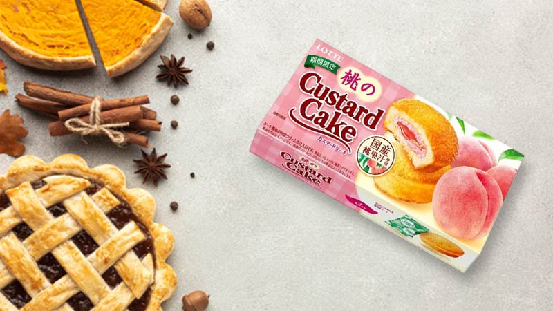 Bánh trứng vị đào Lotte Custart Cake vị đào 6 cái