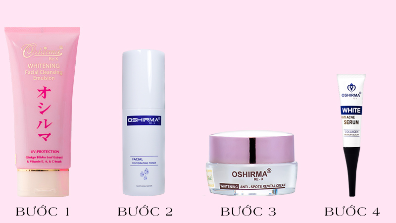Bộ 4 sản phẩm dưỡng trắng và trị mụn Oshirma Re-X