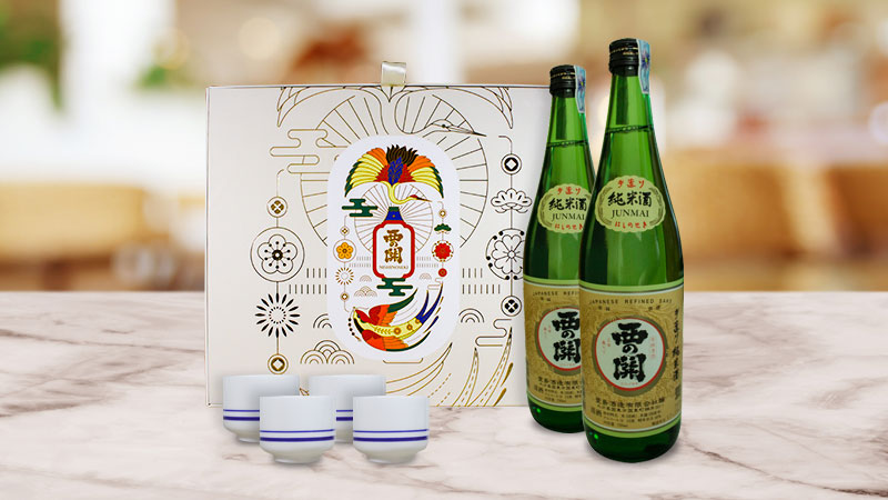 Hộp quà tết rượu Sake Nishi no Seki Junmaishu