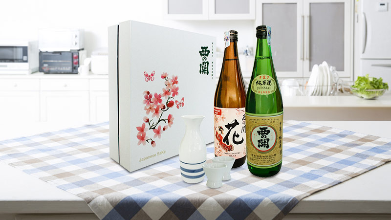 Hộp quà tết 2 chai rượu Sake Nishi no Seki Hana & Junmaishu 720ml