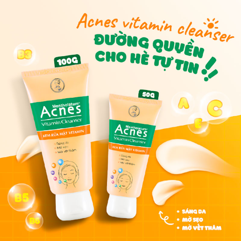 Kem rửa mặt sáng da Acnes Vitamin Cleanser 50g