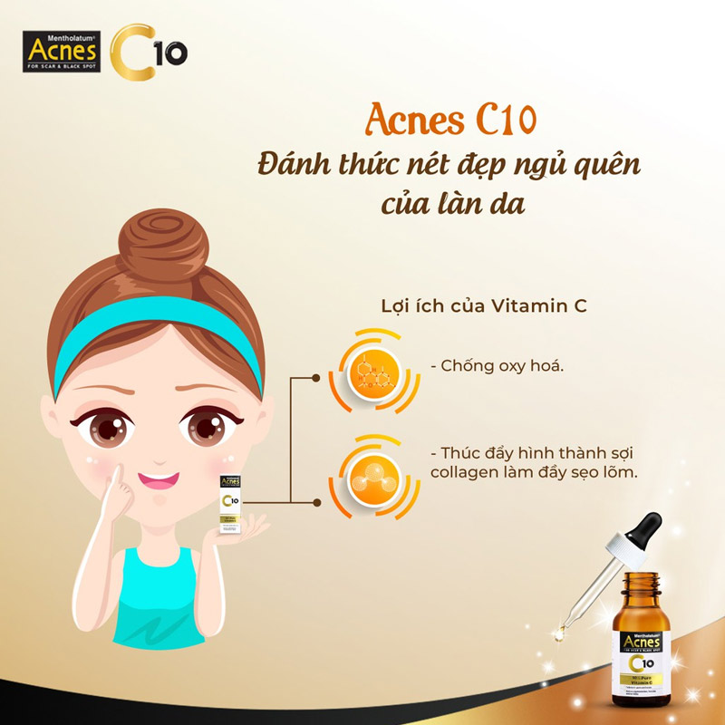Tinh chất Vitamin C làm mờ sẹo và thâm Acnes For Scar & Black Spot C10 15ml