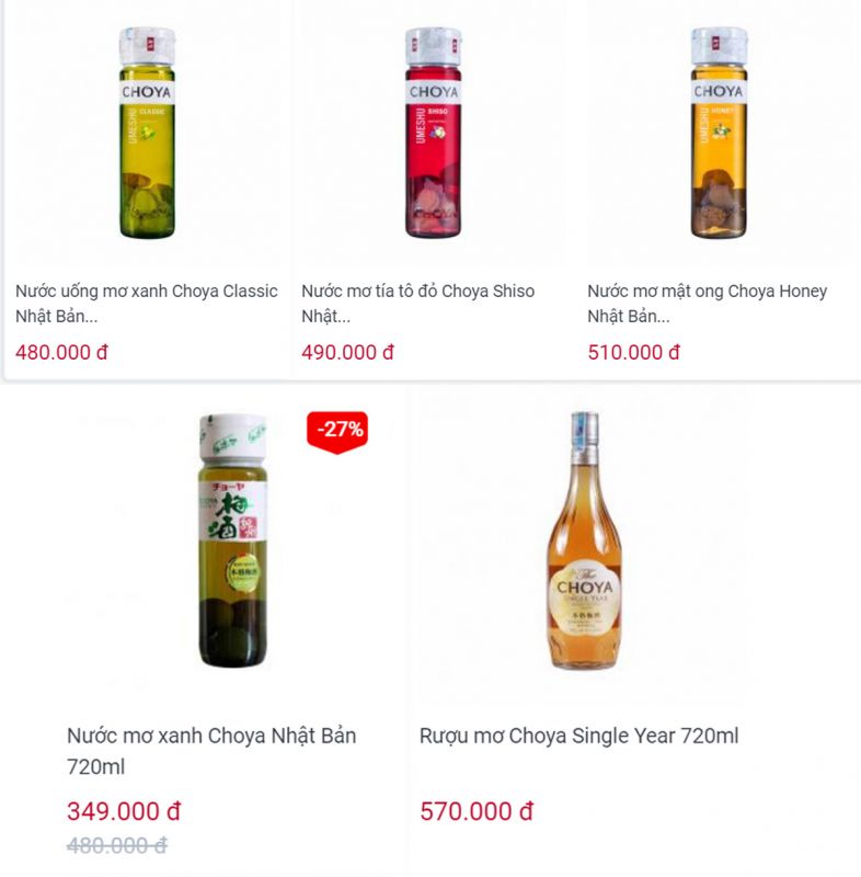 Giá rượu mơ Nhật Choya có mức giá khá rẻ chỉ từ 350.000đ