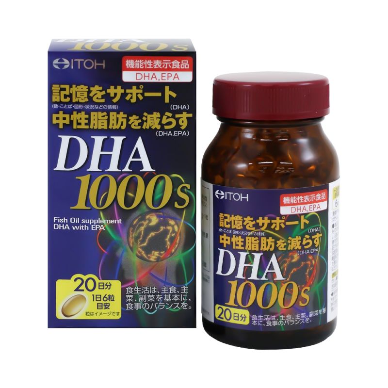 viên uống bổ não Itoh DHA 1000mg bổ sung hàm lượng DHA tự nhiên an toàn giúp cải thiện trí nhớ, trí não.