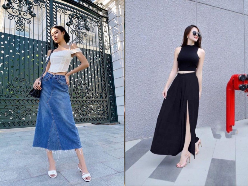 Một thiết kế croptop trắng đơn giản có thể phối hợp với mọi kiểu chân váy jean dáng dài khác nhau, tạo nên một tổng thể đơn giản nhưng cực hài hòa