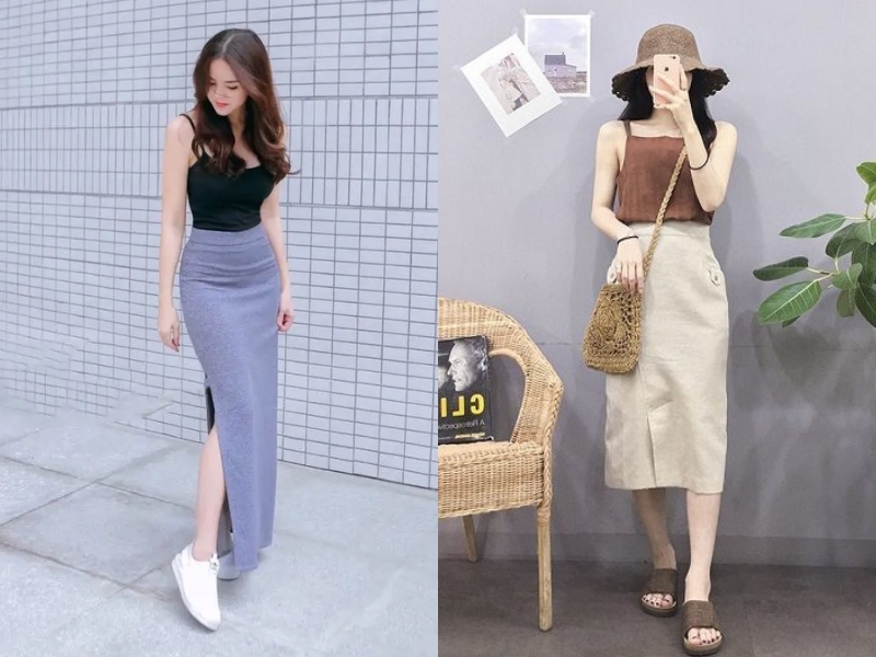 bạn có thể kết hợp chiếc áo này với một chân váy jean, kaki dáng dài xẻ tà hoặc không