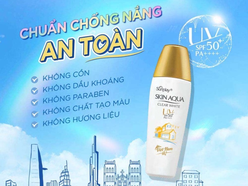 Skin Aqua nắp vàng là kem chống nắng vật lý lai hóa học, tăng cường khả năng bảo vệ da khỏi tia UV lên tới 8 giờ