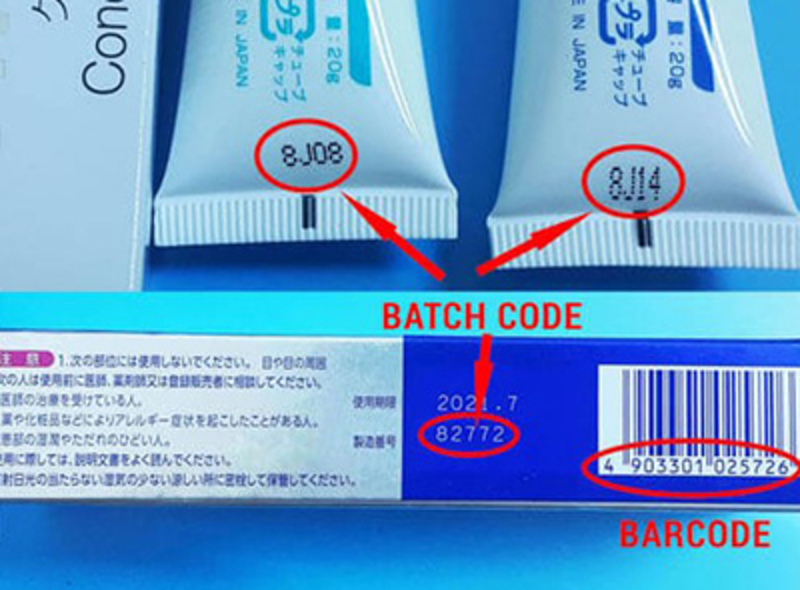 Batch Code trên sản phẩm là 8J08, có nghĩa là sản phẩm được sản xuất vào tháng 10/2018.
