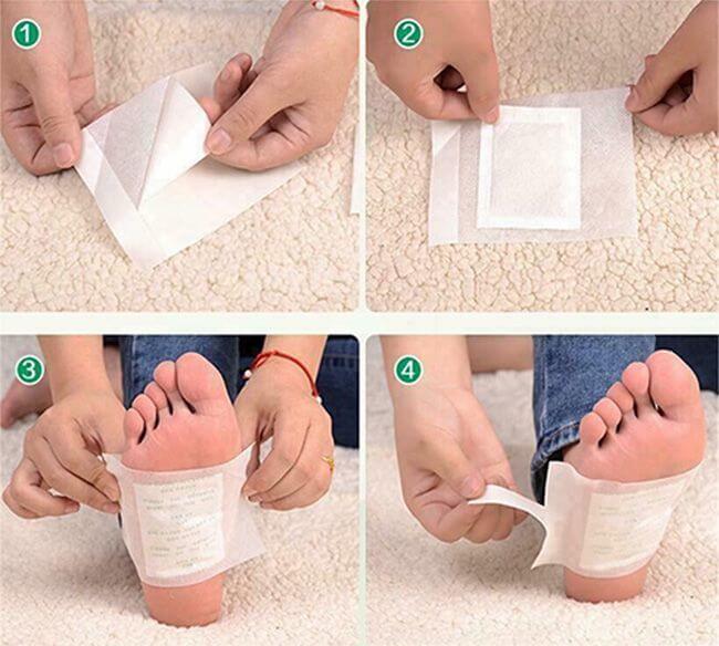 Các bước sử dụng miếng dán khử độc bàn chân. Ảnh: Internet