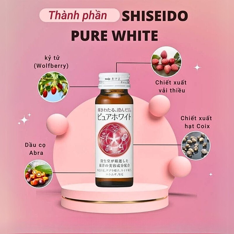 Thành phần chủ yếu của nước uống trắng da Shiseido Pure White đều chiết suất từ thiên nhiên