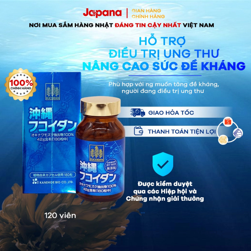 Viên uống hỗ trợ điều trị ung thư Kanehide Bio Okinawa Fucoidan xanh