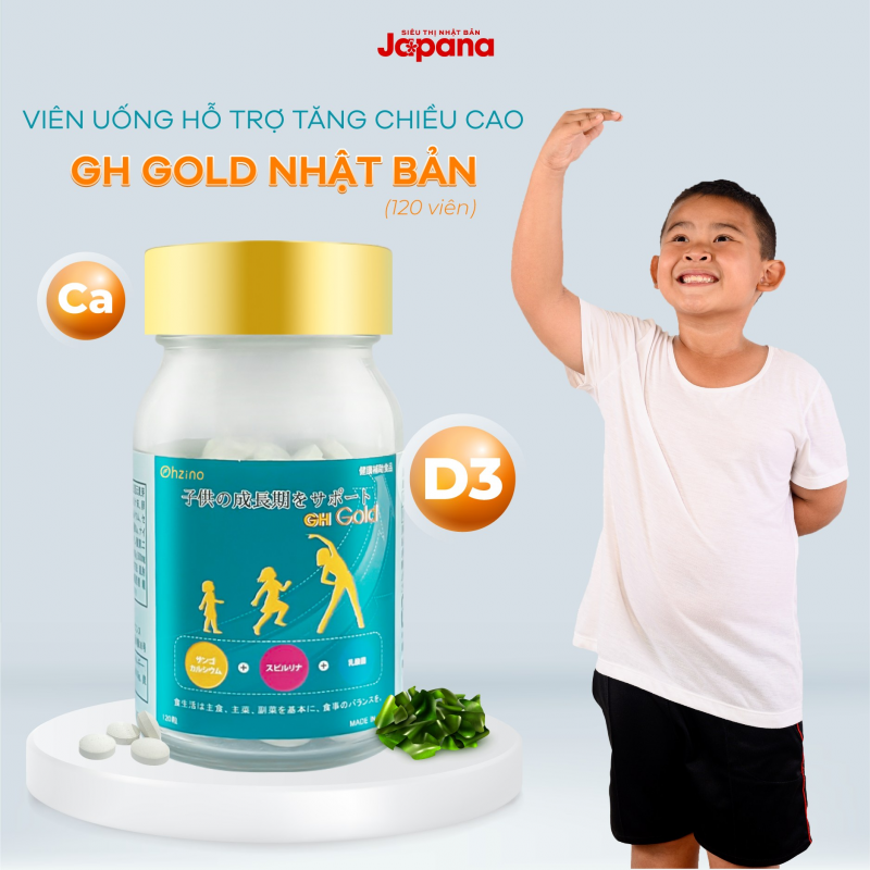 Viên uống GH Gold sản phẩm độc quyền của Japana, chứa nhiều thành phần hỗ trợ tăng chiều cao vượt trội