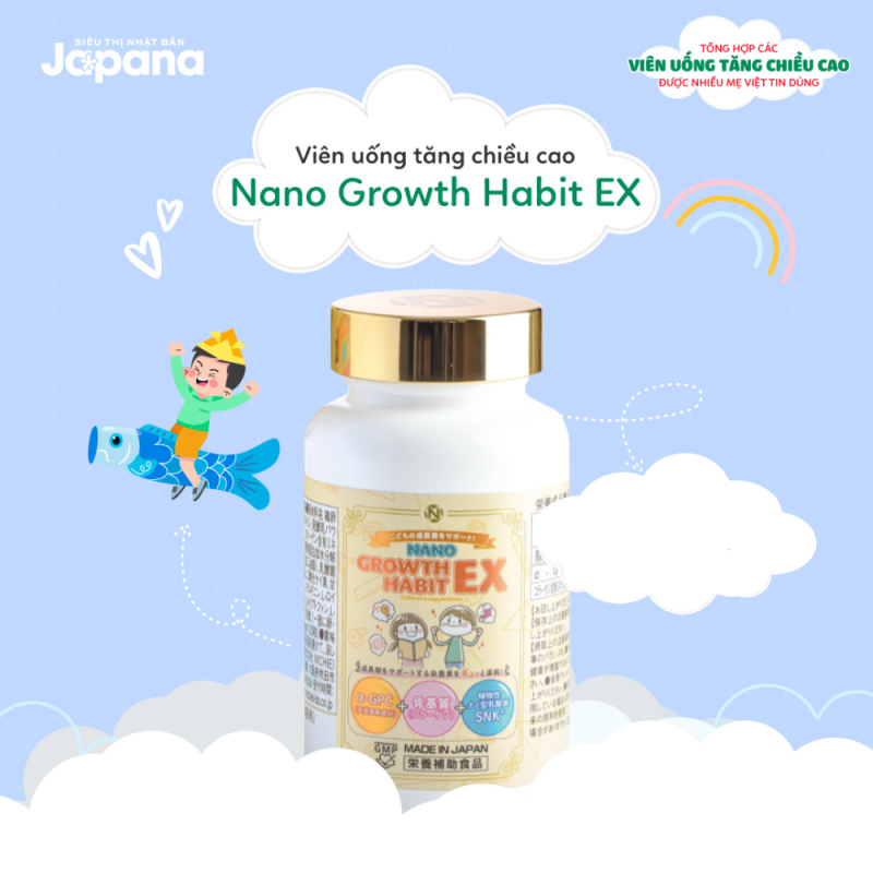 Viên uống Nano Growth Habit EX hỗ trợ phát triển chiều cao và trí não toàn diện cho trẻ nhỏ, với thành phần an toàn và dễ sử dụng