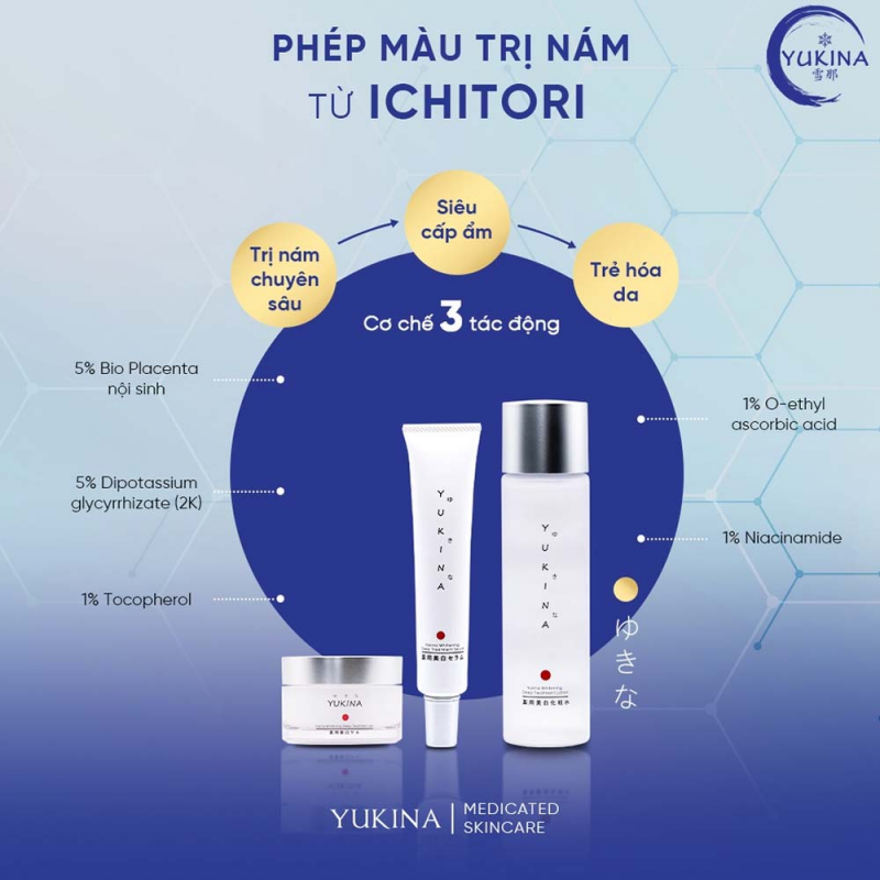  Bộ trị nám tàn nhang, dưỡng trắng Yukina Medicated Skincare Nhật Bản