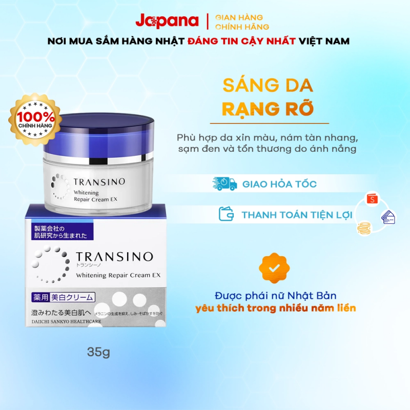 Sử dụng kem dưỡng ban đêm trị nám da Transino Whitening Repair Cream EX