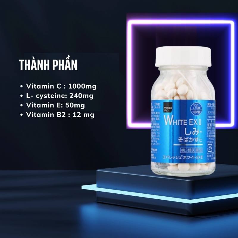 Viên uống White EX II chứa nhiều thành phần quan trọng, hỗ trợ thúc đẩy quá trình tái tạo da