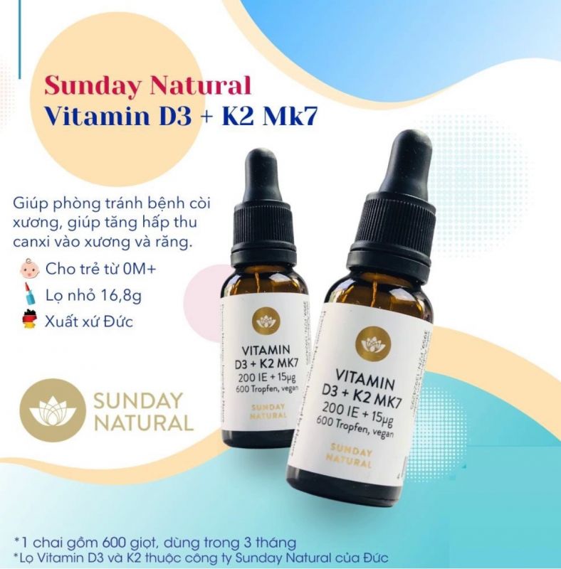 sản phẩm Vitamin D3 + K2 MK7 Sunday Natural