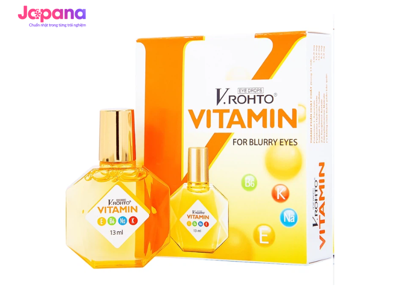 Thiết kế bao bì của dung dịch nhỏ mắt V Rohto màu vàng Nhật Bản