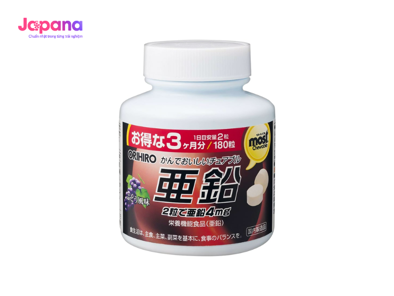 Viên nhai bổ sung Kẽm Orihiro Most Chewable 180 viên (Vị nho).
