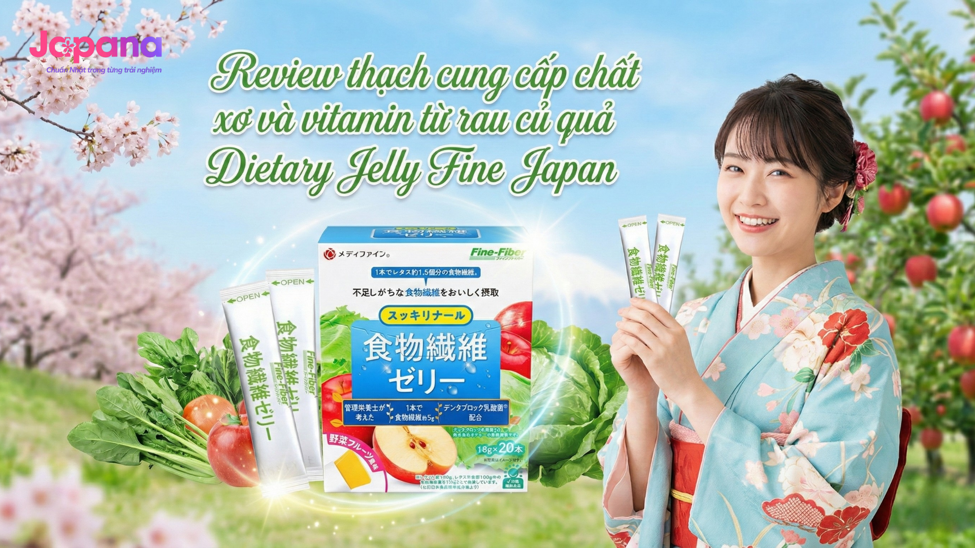 Review thạch cung cấp chất xơ và vitamin từ rau củ quả Dietary Jelly Fine Japan