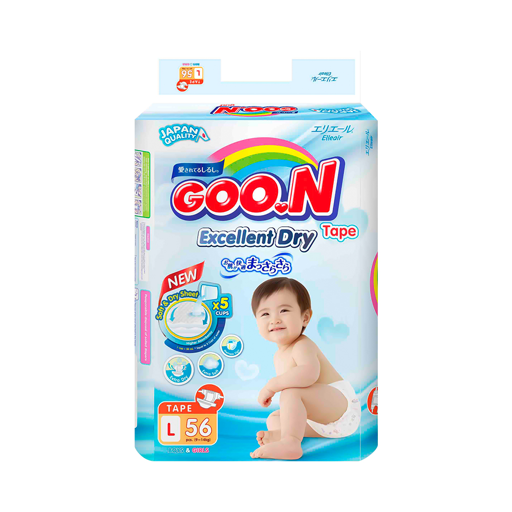 Bỉm - Tã dán Goo.n Renew Slim size L 56 miếng (Cho bé 9 - 14kg)