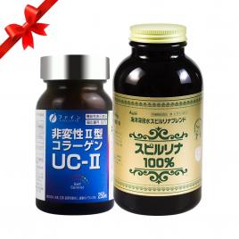 Bộ đôi chắc xương khỏe khớp UC-II Fine Japan 250 viên và tảo xoắn Spirulina 2200 viên