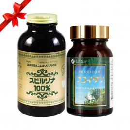 Bộ đôi bảo vệ sức khỏe, kéo dài tuổi thọ Fucoidan Fine Japan 198 viên và tảo xoắn Spirulina 2200 viên