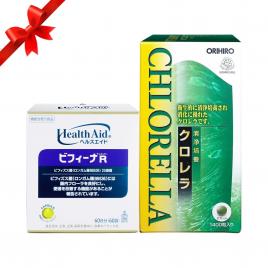 Bộ đôi chăm sóc dạ dày HealthAid Bifina R 60 gói và tảo lục Orihiro Clean Culture Chlorella 1400 viên