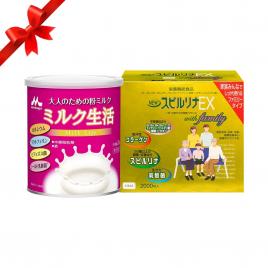 Bộ đôi bổ sung dinh dưỡng cho người lớn tuổi Morinaga Milk Life 300g và tảo vàng Spirulina Ex 2000 viên