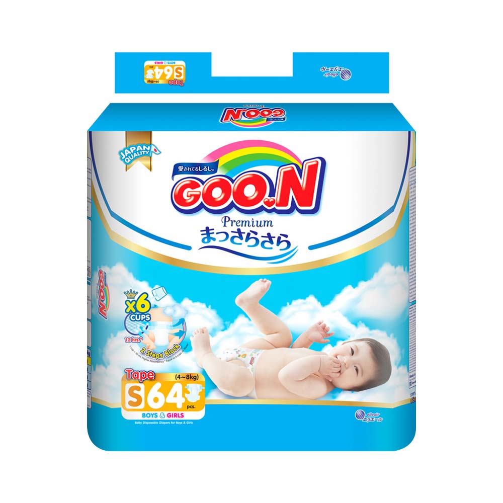 Bỉm - Tã dán Goo.N Premium size S 64 miếng (Cho bé 4-8kg)