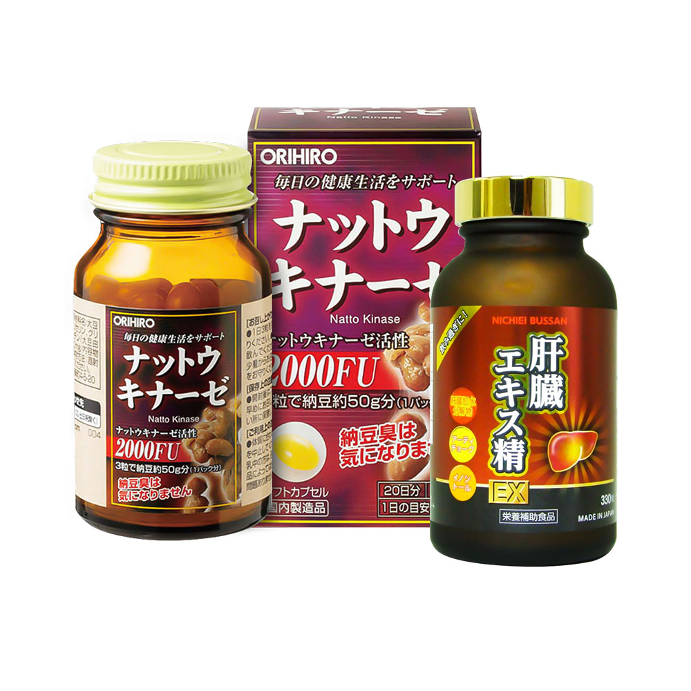 Bộ đôi chăm sóc sức khỏe Nichiei Bussan Liver Extract Sperm EX & Orihiro Nattokinase 2000FU