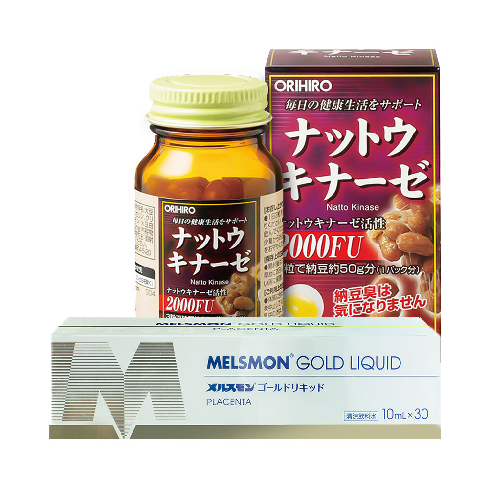 Bộ đôi chăm sóc sức khỏe & da Orihiro Nattokinase 2000FU & Melsmon Gold Liquid