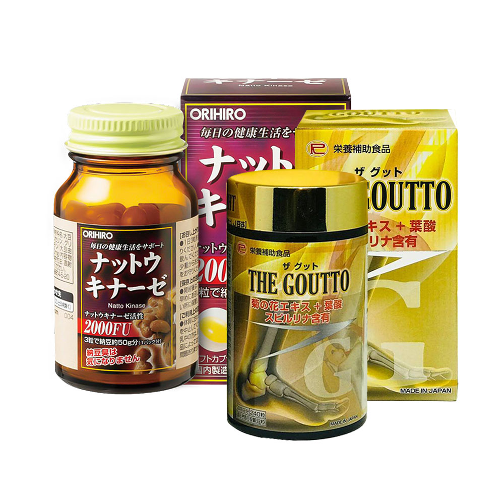 Bộ đôi chăm sóc sức khỏe Orihiro Nattokinase 2000FU & Ribeto Shouji The Goutto