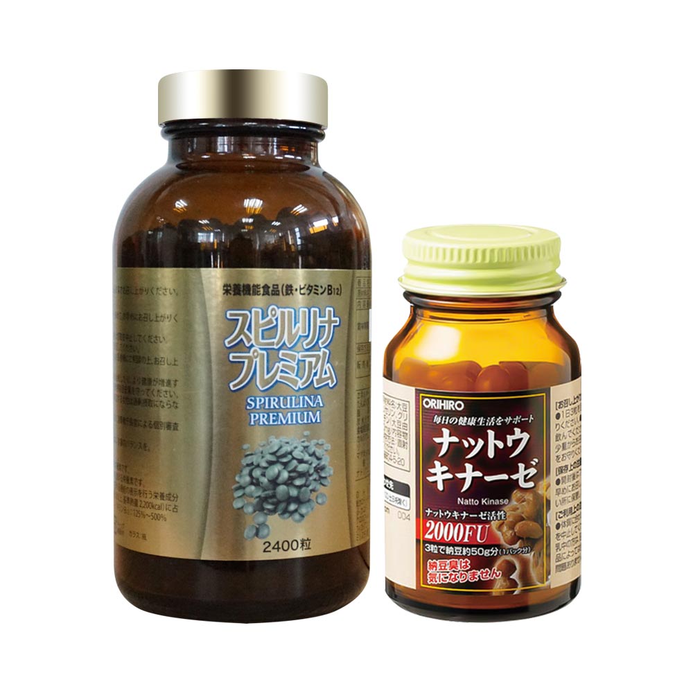 Bộ đôi chăm sóc sức khỏe hỗ trợ điều trị tai biến Orihiro & tảo xoắn Spirulina Ribeto Shoji