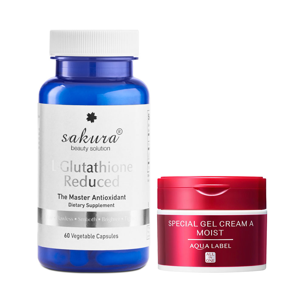 Bộ đôi chăm sóc da kem dưỡng Shiseido Aqualabel & viên uống chống lão hóa Sakura L-Glutathione