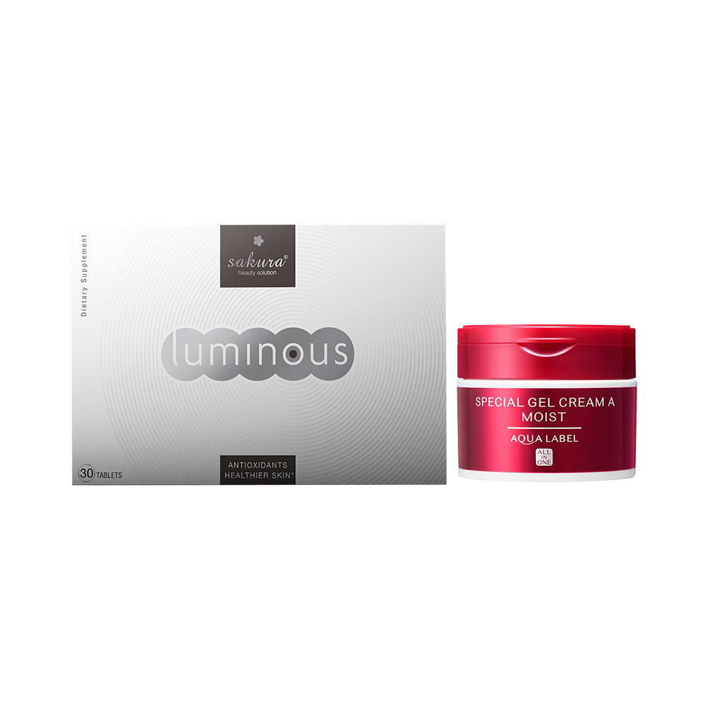 Bộ đôi chăm sóc da kem dưỡng Shiseido Aqualabel & viên uống chống lão hóa Sakura Luminous