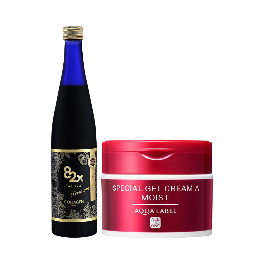 Bộ đôi chăm sóc da kem dưỡng Shiseido Aqualabel & Collagen Mashiro 82x Sakura Premium New