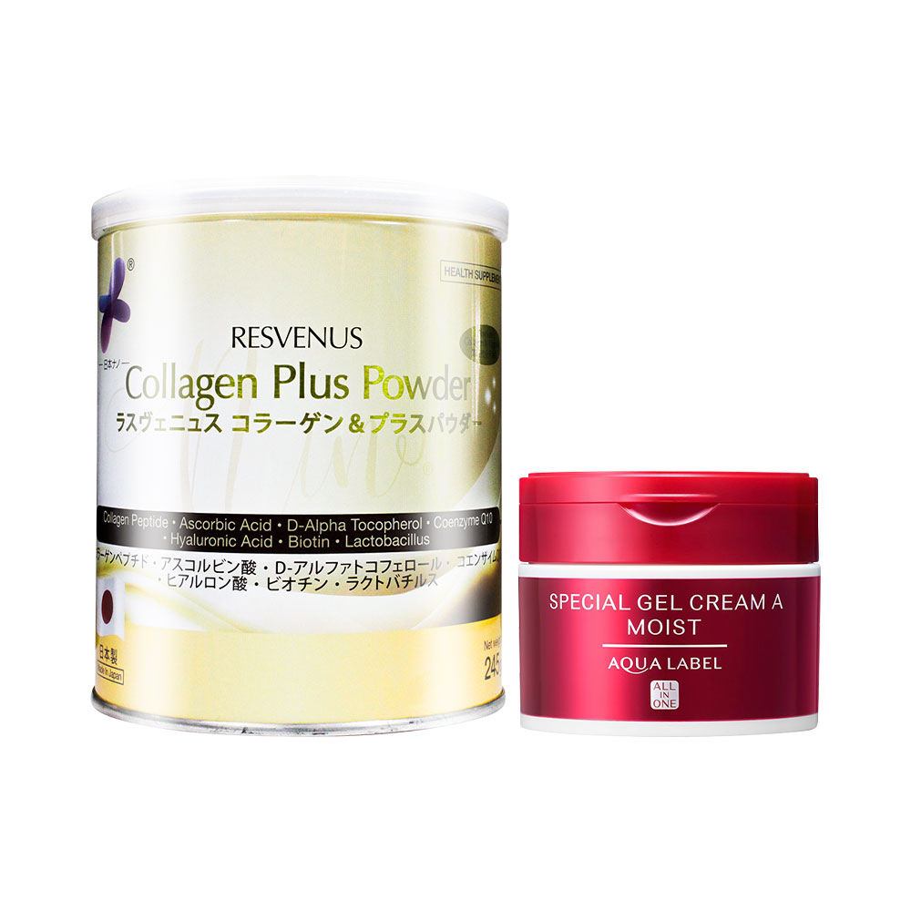 Bộ đôi chăm sóc da kem dưỡng Shiseido Aqualabel & bột Collagen Nano Japan