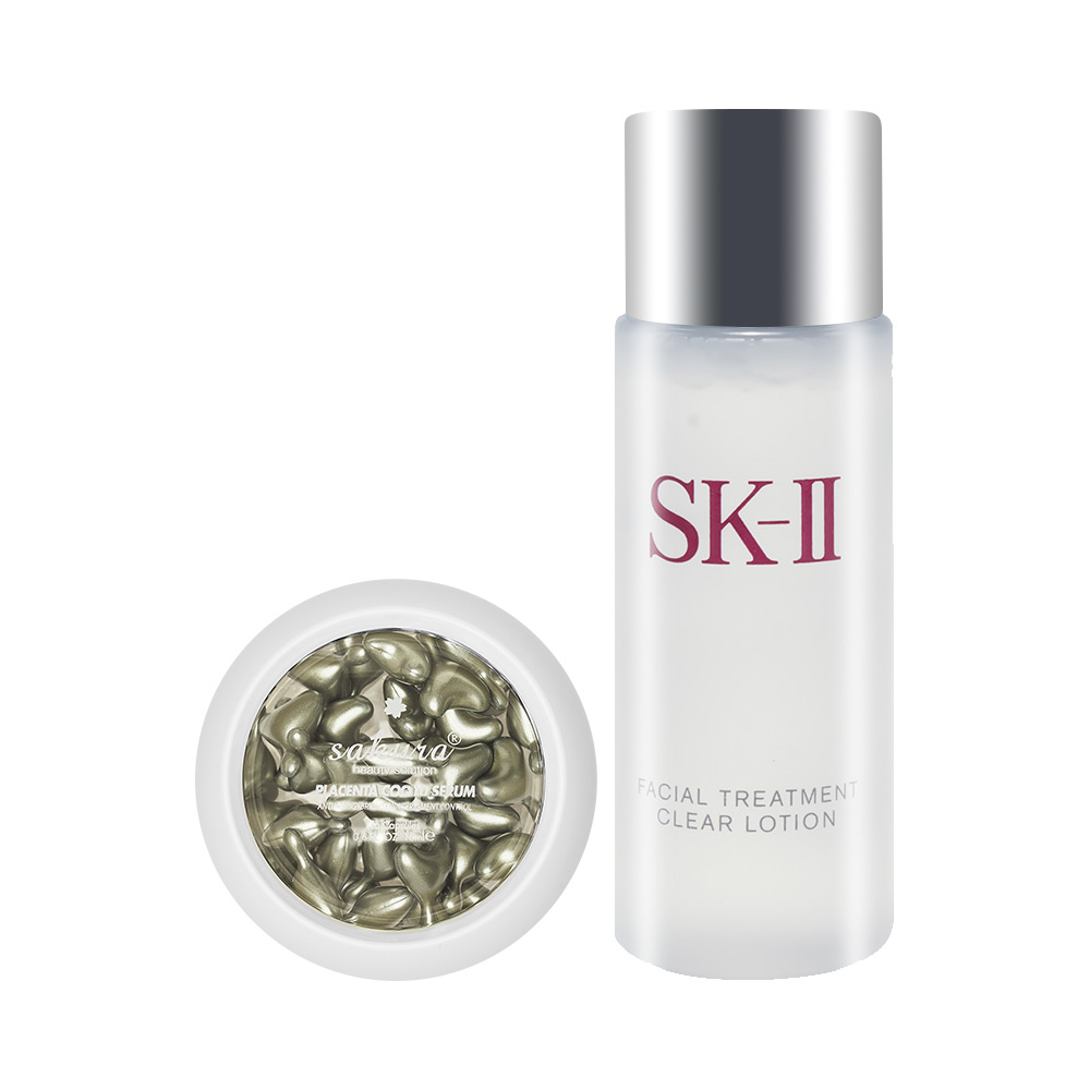 Bộ đôi chăm sóc da mặt nước hoa hồng SK-II Facial Treatment & serum dưỡng trắng Sakura