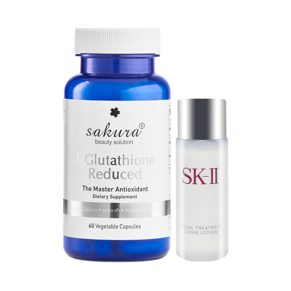 Bộ đôi chăm sóc da nước hoa hồng SK-II & viên uống chống lão hóa Sakura L-Glutathione