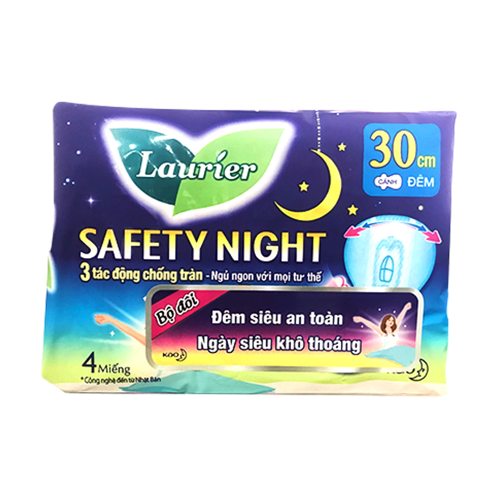 Băng vệ sinh ban đêm chống tràn Laurier Safety Night 30cm 4 miếng