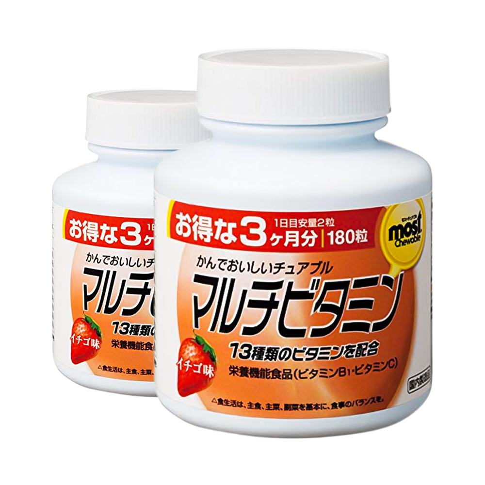 Combo 2 hộp viên nhai bổ sung Vitamin Orihiro Most Chewable 180 viên (Vị dâu)