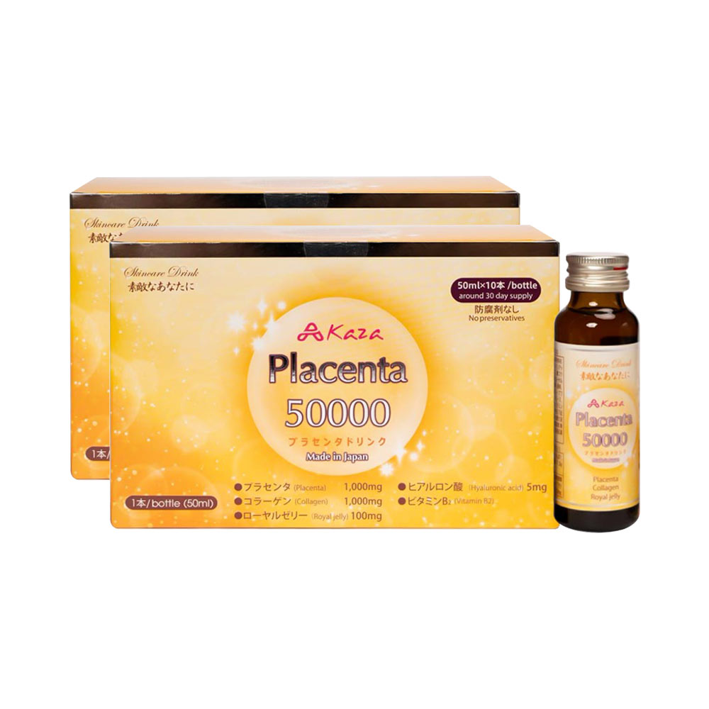 Combo 2 hộp nước uống tinh chất nhau thai Kaza Placenta 50000mg (Hộp 10 chai x 50ml)