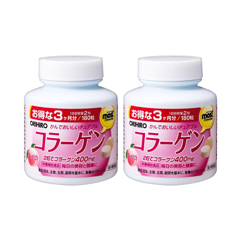 Combo 2 hộp viên nhai bổ sung Collagen Orihiro Most Chewable 180 viên (Vị đào)